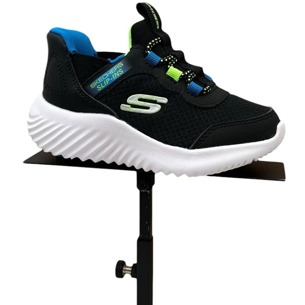 Skechers Bounder Toddler Boys Slip-on Athletic Shoes Size 7 Black Blue‎ Lime